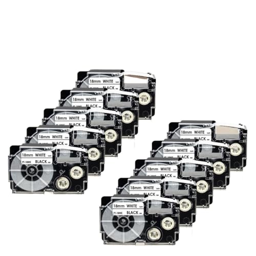 TWEJHX 18 mm kompatible Etikettband 5PK 10pk Kompatibel mit XR-18WE-Druckerbandarbeit mit CW-L300 KL-120 KL-430 KL-750 Label Maker gemischte Farben(10PK Black on White) von TWEJHX