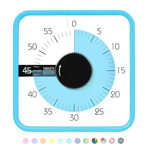 TWENTY5 SEVEN Countdown-Timer, 19,1 cm, 60 Minuten, 1 Stunde, visueller Timer – Klassenzimmer, Lehrwerkzeug, Büro-Treffen, mechanische Countdown-Uhr für Kinder, Prüfungszeitmanagement, magnetisch, von TWENTY5 SEVEN