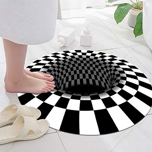 TWH Schwarz-Loch-karierter Vortex-3D-Illusionen-Teppich, optische Täuschungen, rutschfest, für Zuhause, Schlafzimmer, Matte, schwarz und weiß, Gittermuster, tiefes Loch von TWH