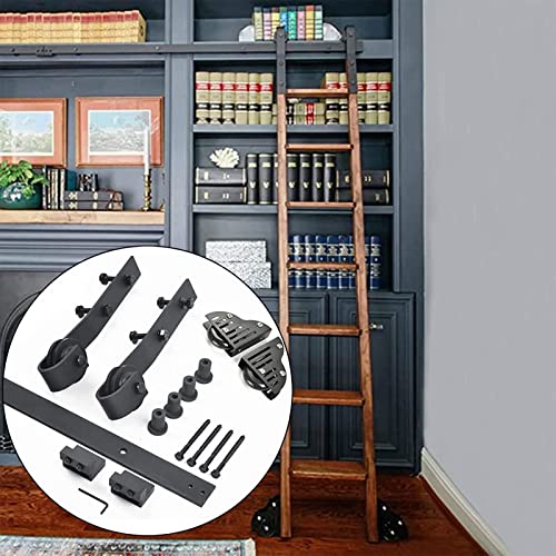 TWHZSAI Rollleiter-Hardware-Kit für Bibliotheksleitern, 5 ft – 13 ft, mobiles Leiterschienen-Schiebeleiter-Kit mit Bodenrollen für das Home-Loft-Büro (ohne Leiter) (Größe: 5 ft/150 cm Schienen-Kit) von TWHZSAI