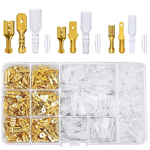 Flachsteckhülsen Set, 480 Stück 2,8 mm 4,8 mm 6,3 mm Flachstecker Männlich & Weiblich Steckverbinder Terminal mit Schutzhülle (Gold) von TWINFALCONS