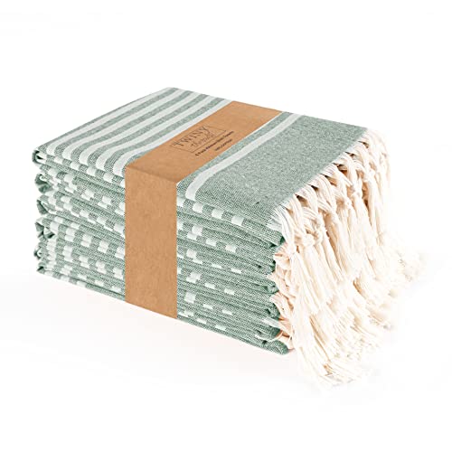 TWINY threads Set mit 6 türkischen Küchentüchern aus 100 % Baumwolle mit Aufhängeschlaufe und Quasten (45.7x71.1 cm),Ultra saugfähiges Waschlappen mit Fransen,wiederverwendbare Handtücher – Olivgrün von TWINY threads
