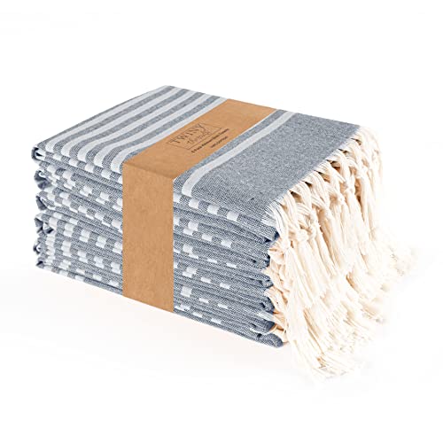 TWINY threads Set mit 6 türkischen Küchentüchern aus 100 % Baumwolle mit Aufhängeschlaufe und Quasten (45.7x71.1 cm),Ultra saugfähiges Waschlappen mit Fransen,wiederverwendbare Handtücher – Marineblau von TWINY threads
