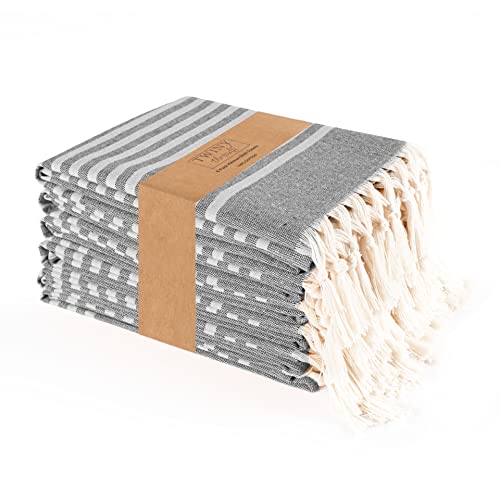 TWINY threads Set mit 6 türkischen Küchentüchern aus 100 % Baumwolle mit Aufhängeschlaufe und Quasten (45.7x71.1 cm),Ultra saugfähiges Waschlappen mit Fransen,wiederverwendbare Handtücher – Schwarz von TWINY threads