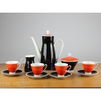 50Er Jahre Porzellan Espresso Set Für 4 Personen, Milchkännchen, Zuckerdose, Kaffeekanne, Von Freiberger, Ostdeutschland, Mcm Kaffeegedeck von TWISTandPOP