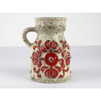 70Er Jahre Keramik Vase Von Uebelacker, Rot Weiße Vase, West German Pottery, Mid Century, Vintage von TWISTandPOP