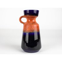 70Er Jahre Keramikvase Von Uebelacker, Blau Orange Fat Lava, West German Pottery, Mid Century, Vintage Keramik Vase von TWISTandPOP