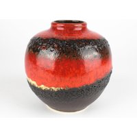 Bay Keramik Vase Rot Schwarz Fat Lava Keramikvase , Westdeutsche Keramik, 70Er Jahre Mid Century von TWISTandPOP