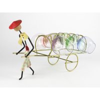 Bror Bonfils Drahtfigur, 50Er Jahre Set Aus 6 Bunten Schnapsgläsern, Likörgläser, Dänemark, Mid Century von TWISTandPOP
