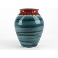 Carstens Rot Türkise Keramikvase, Mid Century, 70Er Jahre Blaue Keramikvase von TWISTandPOP