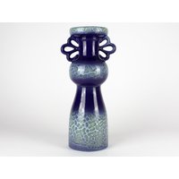 Große Blau Weiße Vintage Keramik Vase, Mid Century, Ostdeutsche Keramik, Mcm Blaue Vase von TWISTandPOP