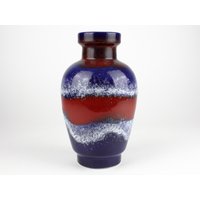 Große Dümler & Breiden Keramikvase, Rot-Blaue Keramikvase Aus Den 70Er Jahren, Mid Century von TWISTandPOP