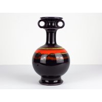 Große Hutschenreuther Lila Orange Keramik Vase, West Germany 60Er 70Er, Mid Century von TWISTandPOP