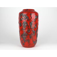 Große Scheurich Fat Lava Keramik Vase, Rot Schwarze Keramik, Mid Century 70Er Jahre von TWISTandPOP