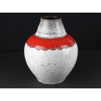 Große Scheurich Keramik Vase Rot Weiß, Vintage 70Er Jahre, West German Pottery, Mid Century, Wgp von TWISTandPOP