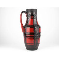 Große Scheurich Rote Keramikvase 407-35, Fat Lava Keramikvase, Westdeutsche Keramik, 70Er Jahre Mid Century von TWISTandPOP