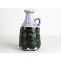Grüne Und Weiße Vintage Keramik Vase Von Strehla Mit Fat Lava Dekor, 70Er Jahre, Mid Century von TWISTandPOP