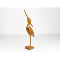 Holzfigur Kranich, Holzkran Figur, Vintage, Mid Century Modern, West German Arts & Crafts, 60Er 50Er von TWISTandPOP