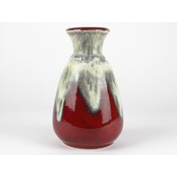 Rot-Weiße Keramikvase Von Bay, West German Pottery, Mid Century, Mcm Weiße Fat Lava Vase von TWISTandPOP