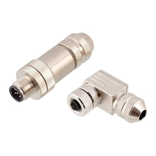 TWMAZDYC M12 Gerader, abgewinkelter Metallstecker, 4-polig, A-Code, D-Code, Stecker, Buchse, Schraubanschluss, vor Ort verdrahtbarer Rundsteckverbinder(Male Angled,PG7(4-6MM)_4PIN-A Code) von TWMAZDYC
