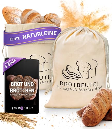 Brotbeutel Leinen [2er Set 40x30cm] Wiederverwendbarer Leinenbeutel für Brot - Waschbarer Brotsack, Brottasche oder Leinensack für Brot- Leinen Brotbeutel aufbewahrung frischhalten von TWOBERRY