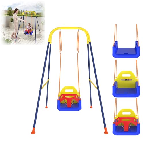 TWOLIIN Babyschaukel Kinderschaukel 3 in 1 für 6 Monate und älter, Mitwachsend, Höhenverstellbar Gartenschaukel mit Metallständer, Rückenlehne, Anschnallgurt, Indoor Outdoor, Einfach zu Montieren TWOLIIN Babyschaukel Kinderschaukel 3 in 1 für 6 Monate und älter, Mitwachsend, Höhenverstellbar Gartenschaukel mit Metallständer, Rückenlehne, Anschnallgurt, Indoor Outdoor, Einfach zu Montieren von TWOLIIN