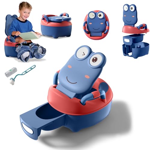 TWOLIIN Kinder Töpfchen, Baby Toilette Kindertoilette Toilettensitz Toilettentrainer mit Spritzschutz und Armlehnen, Anti-Rutsch Abnehmbarem Topf Tragbare (Classic, Blau) von TWOLIIN