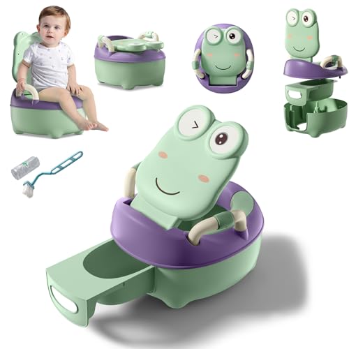 TWOLIIN Kinder Töpfchen, Baby Toilette Kindertoilette Toilettensitz Toilettentrainer mit Spritzschutz und Armlehnen, Anti-Rutsch Abnehmbarem Topf Tragbare (Classic, Grün) von TWOLIIN