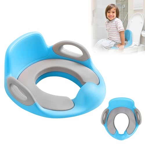 TWOLIIN Kinder Toilettensitz für Jungen und Mädchen, WC Sitz Kindertoilettensitz Toilettentrainer Toilettenaufsatz mit Kissengriff Spritzschutz und Rückenlehne (Blau + Grau) von TWOLIIN