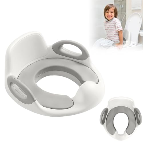 TWOLIIN Kinder Toilettensitz für Jungen und Mädchen, WC Sitz Kindertoilettensitz Toilettentrainer Toilettenaufsatz mit Kissengriff Spritzschutz und Rückenlehne (Weiß + Grau) von TWOLIIN