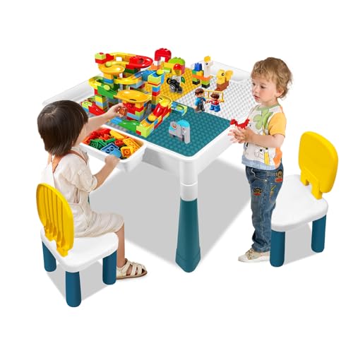 TWOLIIN Kindertisch mit 2 Stühle Spieltisch, Kinder Tisch Stuhl Multifunktionaler Aktivitätstisch, Baustein Tisch Stuhl Set mit 163 Stück Bausteine und Stauraum TWOLIIN Kindertisch mit 2 Stühle Spieltisch, Kinder Tisch Stuhl Multifunktionaler Aktivitätstisch, Baustein Tisch Stuhl Set mit 163 Stück Bausteine und Stauraum von TWOLIIN