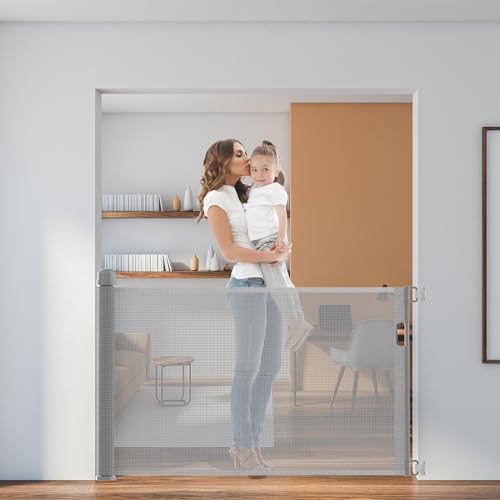 TWOLIIN Treppenschutzgitter Ausziehbar 0-180 cm Türschutzgitter Baby Absperrgitter Treppenschutzrollo Schutzgitter für Kinder Katzen und Hunde, Einhändig Bedienbar, Grau von TWOLIIN