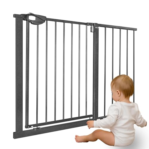 TWOLIIN Türschutzgitter Treppenschutzgitter ohne Bohren Treppengitter für Breiten 105-115 cm inkl 30 cm Verlängerung Türgitter aus Metall, Schließt automatisc, Einhändige Bedienung, Schwarz von TWOLIIN