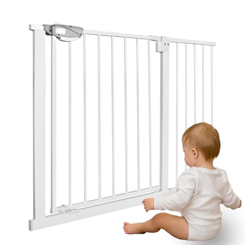 TWOLIIN Türschutzgitter Treppenschutzgitter ohne Bohren Treppengitter für Breiten 105-115 cm inkl 30 cm Verlängerung Türgitter aus Metall, Schließt automatisc, Einhändige Bedienung, Weiß TWOLIIN Türschutzgitter Treppenschutzgitter ohne Bohren Treppengitter für Breiten 105-115 cm inkl 30 cm Verlängerung Türgitter aus Metall, Schließt automatisc, Einhändige Bedienung, Weiß von TWOLIIN