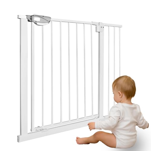 TWOLIIN Türschutzgitter Treppenschutzgitter ohne Bohren Treppengitter für Breiten 95-105 cm inkl 20 cm Verlängerung Türgitter aus Metall, Schließt automatisc, Einhändige Bedienung, Weiß TWOLIIN Türschutzgitter Treppenschutzgitter ohne Bohren Treppengitter für Breiten 95-105 cm inkl 20 cm Verlängerung Türgitter aus Metall, Schließt automatisc, Einhändige Bedienung, Weiß von TWOLIIN