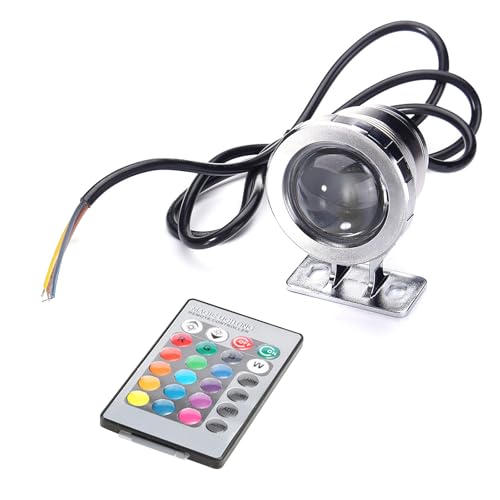 10W RGB LED Unterwasserlicht mit Fernbedienung 16 Farben 4 Lichteffekte IP65 Wasserdicht Design, Solar Teichbeleuchtung,Unterwasser Teichlicht Landschaftsscheinwerfer Tauchstrahler (Silber 12V) von TWSOUL