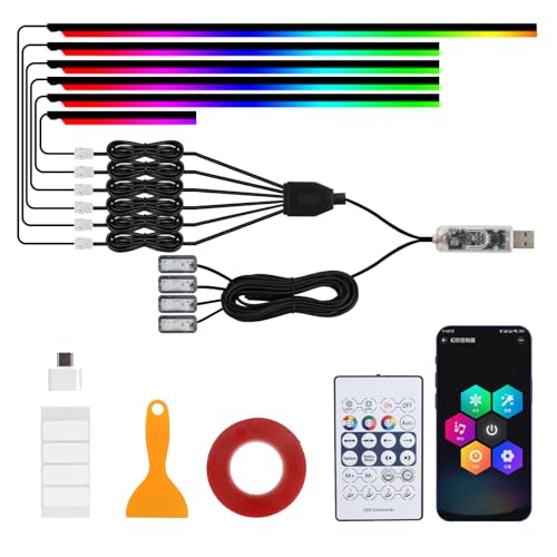 Ambientebeleuchtung Auto,10 in 1 LED Innenbeleuchtung,Acrylic Interior Car LED Strip Light mit APP-Steuerung und Fernbedienung,Dynamic RGB Interior Light Kit mit Musik Sync für Dekor (140cm 10 in 1) von TWSOUL