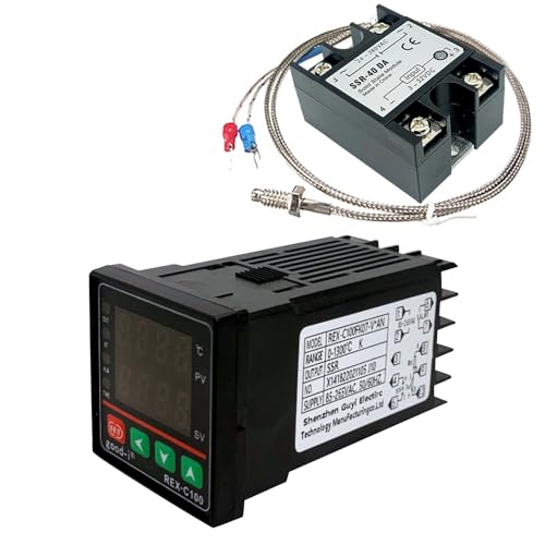 Digital Temperaturregler, 0-1300 ℃ PID Regler Thermostat mit K Sensoreingangsrelais, Digital Intelligente Thermostat Relais Ausgang, Alarm PID Temperaturregler Kits (A) von TWSOUL