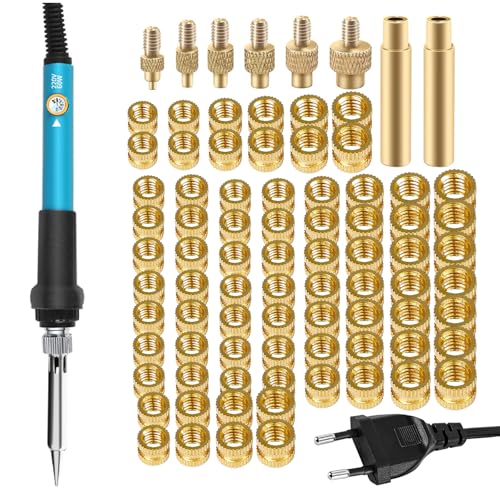 Gewindeeinsätze Lötspitzen Set,60W LED Temperatur Einstellbar Lötkolben mit 130PCS Gewindeeinsätze M2/M3/M4/M5/M6/M8,Lötkolben Einschmelzhilfe, Lötkolbenspitzen,Lötkopfadapter (mit 130PCS A) von TWSOUL