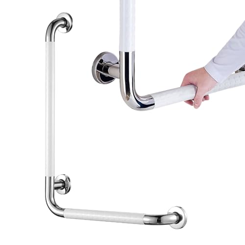 Haltegriff Dusche,Edelstahl 70x50cm L-Förmiger Haltegriffe,Vertikale Winkel Sicherheitsschienen,Rutschfeste Wand montierter Eckhandlauf für Senioren Handicap,Poliert,300 kg Tragkraft (Rechts B) von TWSOUL