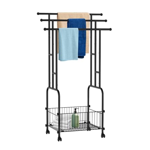 Handtuchhalter,Freistehender Handtuchständer auf Rollen,Metallleiter Handtuchleiter stehend, Trockenständer mit 3 Handtuchstangen und Aufbewahrungsregal als Bad Pool & Balkon,107.5Hx61.5B x34Tcm Handtuchhalter,Freistehender Handtuchständer auf Rollen,Metallleiter Handtuchleiter stehend, Trockenständer mit 3 Handtuchstangen und Aufbewahrungsregal als Bad Pool & Balkon,107.5Hx61.5B x34Tcm von TWSOUL