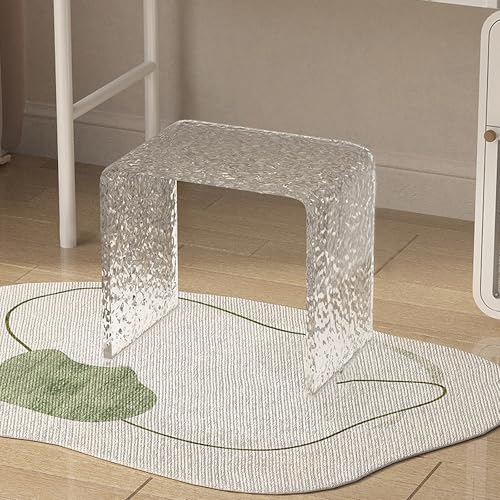 Klar Acryl End Tabelle,U-förmigen Beistelltisch mit abgerundeten Kanten,stilvolle Moderne Couchtisch kleine,Acryl Tritthocker,Verdickter Klarer Fußhocker Badezimmer (Wasserrippel-Hocker 30*20*22cm) von TWSOUL