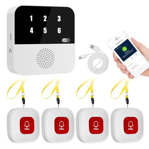 Notrufknopf für Senioren Notruf Kabellos Notfallknopf,Hausnotruf intern,Kompatibel mit Tuya Smart/Smart Life,(Unterstützt Wi-Fi 2.4GHz) WiFi Smart SOS Funkalarm Set (4 Sender 1 Empfänger) von TWSOUL