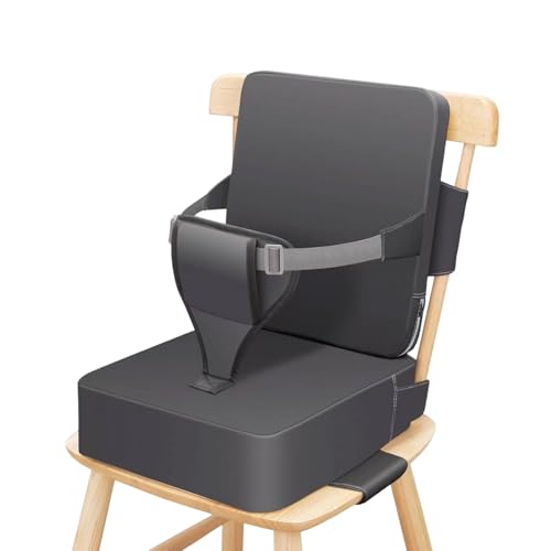SitzerhöHung Stuhl Kind,Stuhlerhöhung Kinder mit Rückenlehne Verstellbaren Sitzgurten,PU Wasserdicht Boostersitz Stuhl,Rutschfester Boden Tragbar Sitzerhöhung Stuhl für Zuhause Unterwegs (Grau) von TWSOUL