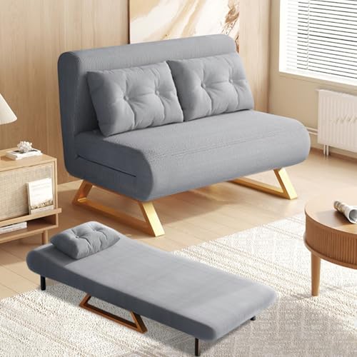 3 in 1 Schlafsofa, Klappbett mit Bettfunktion, Bettsofa mit Verstellbarer Rückenlehne und Kissen, Schlafsofa Klein mit Lendenkissen, Latex Schlafcouch, für Wohnzimmer, Schlafzimmer (Grau) von TWSOUL