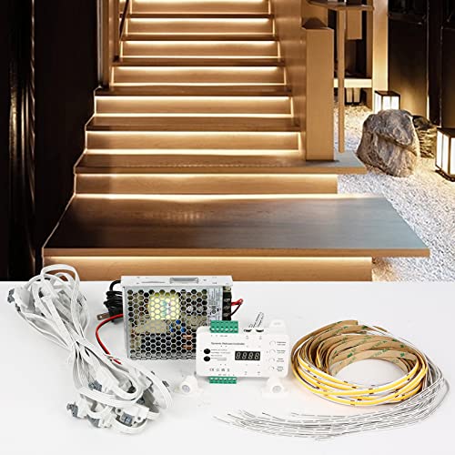 TWSOUL 9 Modi LED Bewegungsmelder Treppenlichtregler mit 2 Sensoren Dynamischer Controller mit Netzteil und 16 Stück 0,5 m Lichtleiste Komplettes Treppenlicht-Set für Home Office (4000K Lichtstreifen) von TWSOUL