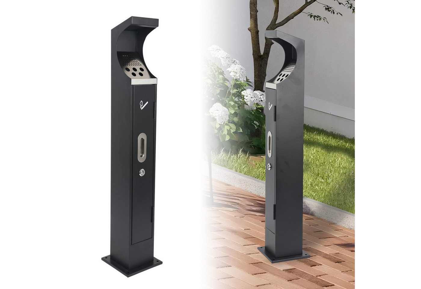 TWSOUL Aschenbecher Feuerfester Steh-Aschenbecher aus verzinktem Stahlblech, Wetterbeständig & mit großer Kapazität für Außenbereiche,17*17*93cm von TWSOUL