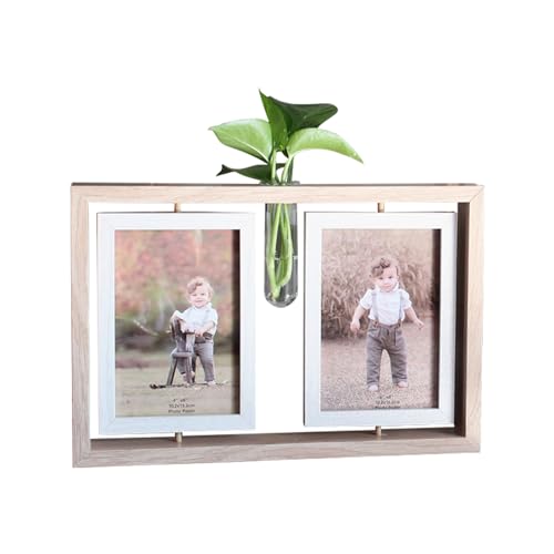 TWSOUL Bilderrahmen Drehbare, Doppelseitiger Fotorahmen, Holz Fotorahmen mit Vintage, Holz Drehbare Fotorahmen mit Vase Kreative Geburtstagsgeschenke (B) von TWSOUL