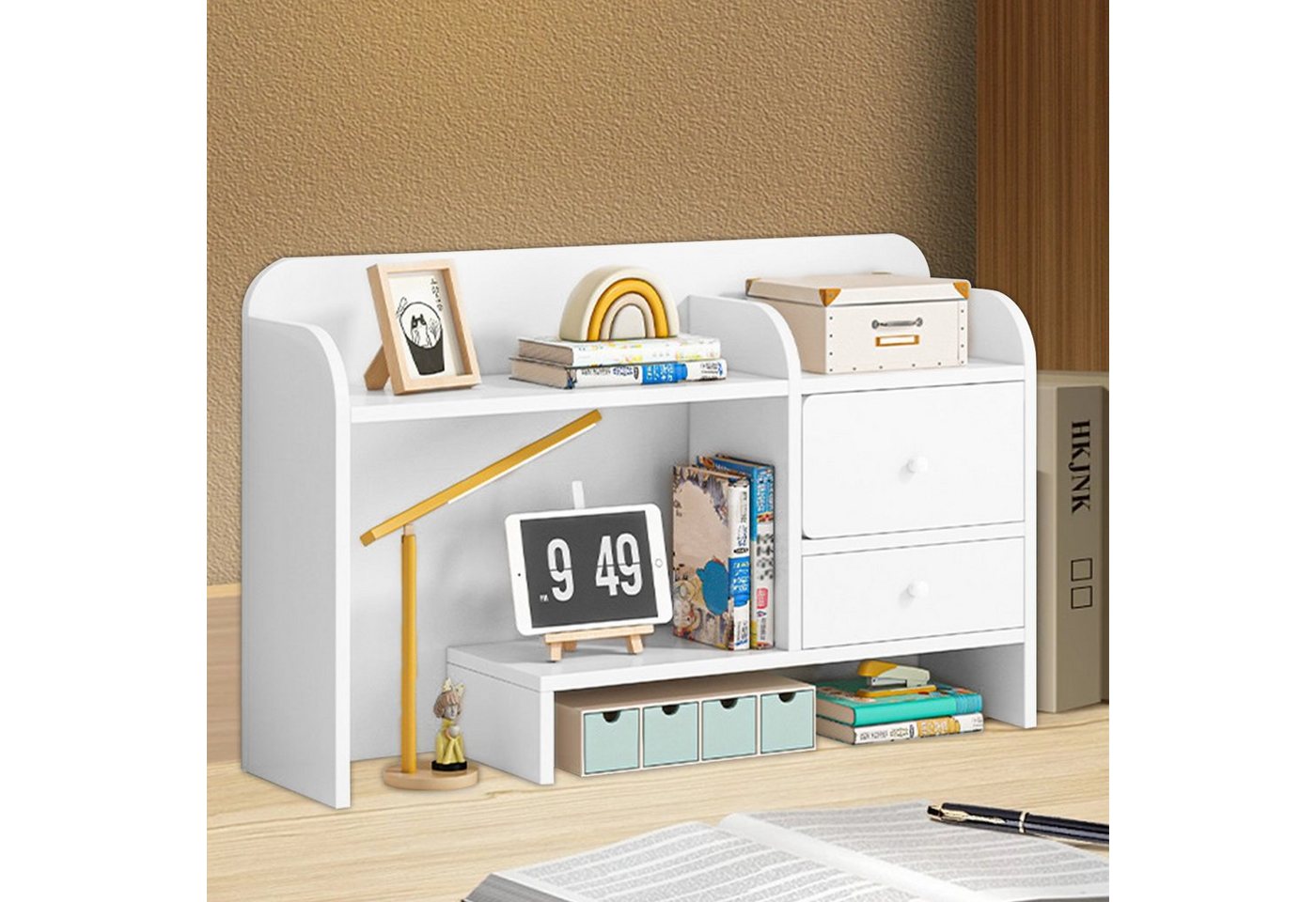 TWSOUL Bücherregal Kreatives Desktop-Bücherregal, mit zwei Schubladen, 60*19*54cm von TWSOUL