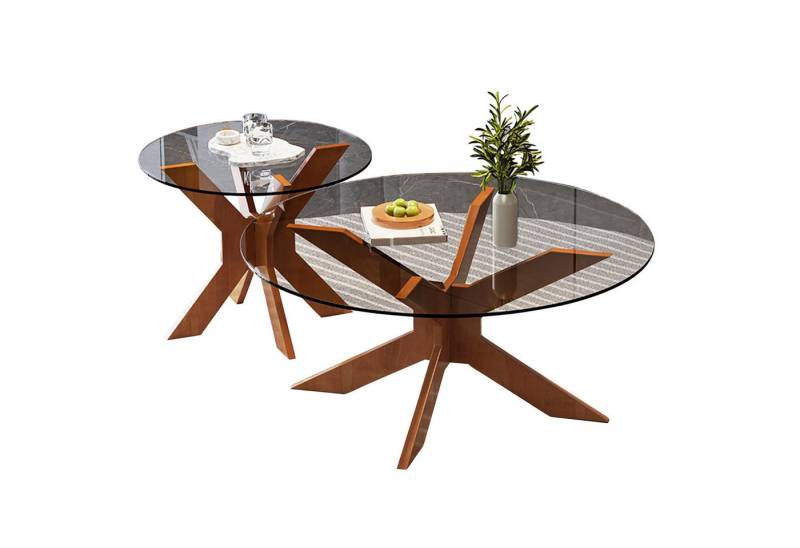 TWSOUL Couchtisch 2-teiliges Set Couchtisch,Tischplatte aus Glas, 80cm+50cm von TWSOUL